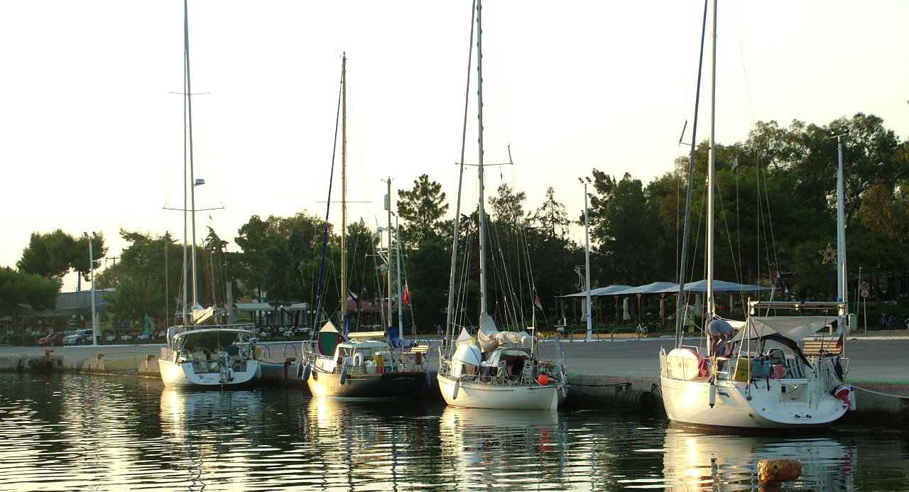 Visiting yachts berthed alongside the quay at Messolonghi Port